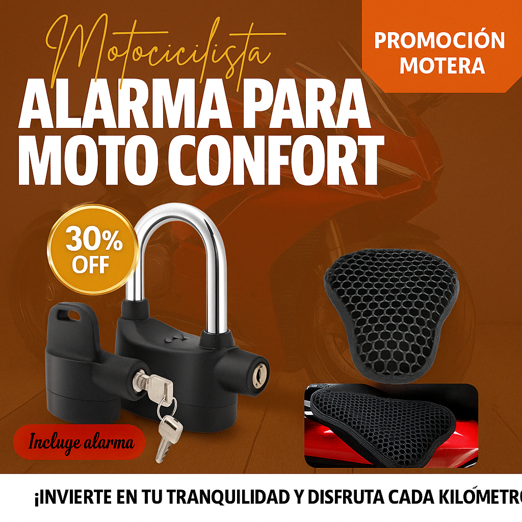 🛵💨 ¡Eco Alarma + Moto Confort™: Doble Seguridad y Comodidad en un Combo Perfecto! 🛵💨
